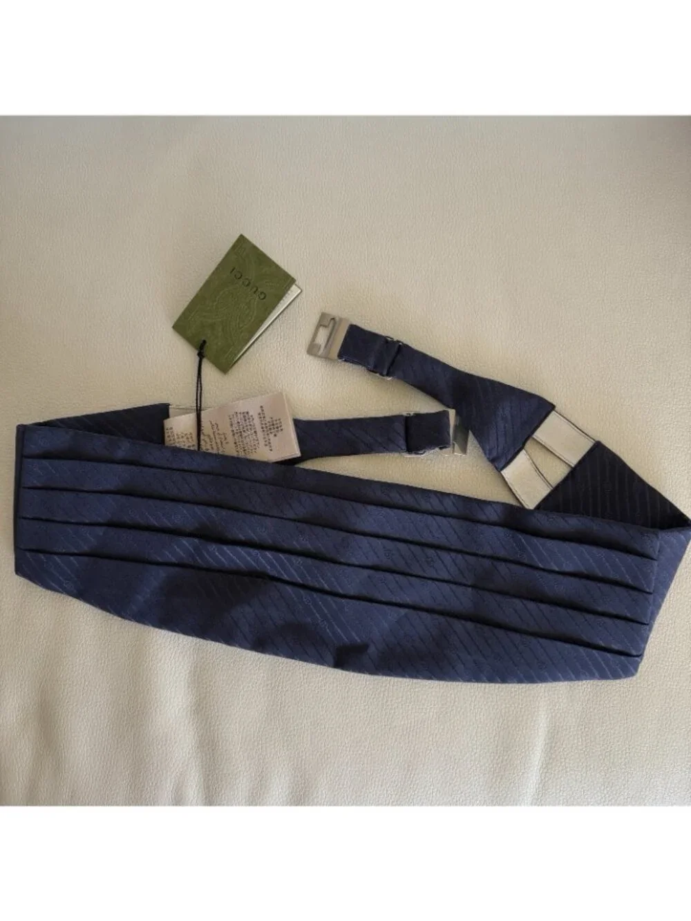 NEW GUCCI SILK CUMMERBUND Blue Sz L 100% Authentic Made In Italy